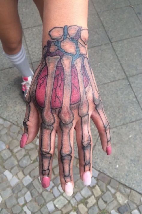 Skeleton Hand Tattoo ideas for Women Anatomical Tattoos, Tech 9, Emo Tattoos, Hand Tattoo Designs, Bolt Tattoo, Hand Tattoo Ideas, Hands Drawing, Armor Tattoo, Bone Tattoos