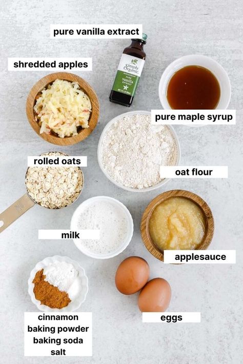 Oat Flour Muffin Recipes, Oat Flour Breakfast Muffins, Oat Muffins Healthy Flourless, Gluten Free Muffins Oat Flour, Apple Muffins Oat Flour, Apple Cinnamon Oat Muffins, Clean Eating Muffins, Gluten Free Apple Muffins, Oat Flour Muffins