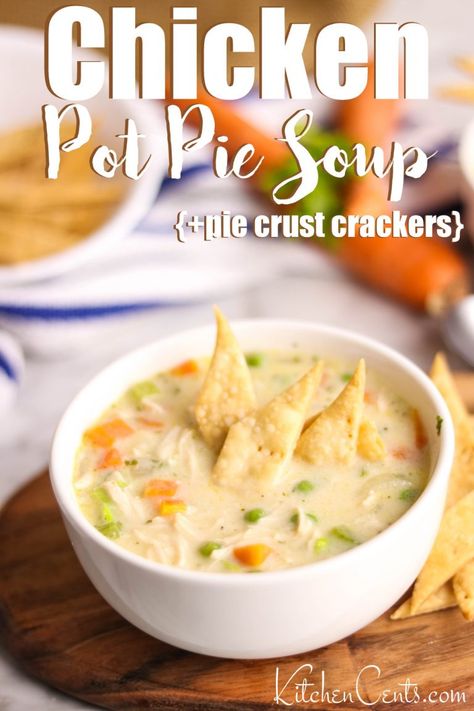 Pie Crust Crackers, Crackers Video, Easy Chicken Pot Pie Soup, Chicken Pot Pie Soup Recipe, Pie Crust Top, Crockpot Chicken Pot Pie, Soup Video, Hearty Vegetable Soup, Easy Pie Crust