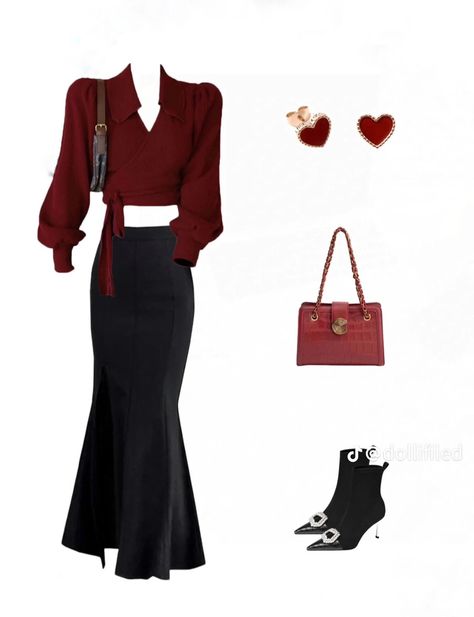 Fancy Outfits Women, Crimson Outfit, Maroon Top Outfit, Red Outfit Winter, Venus Fashion, Maroon Top, Stylish Work Attire, Everyday Fashion Outfits, Classy Work Outfits