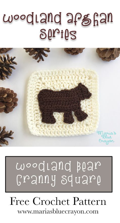 Woodland Bear Granny Square | Woodland Afghan Series | Free Crochet Pattern Bear Granny Square, Woodland Crochet, Granny Square Crochet Blanket, Crochet Woodland, Granny Square Häkelanleitung, Squares Blanket, Motifs Granny Square, Woodland Blanket, Bear Applique