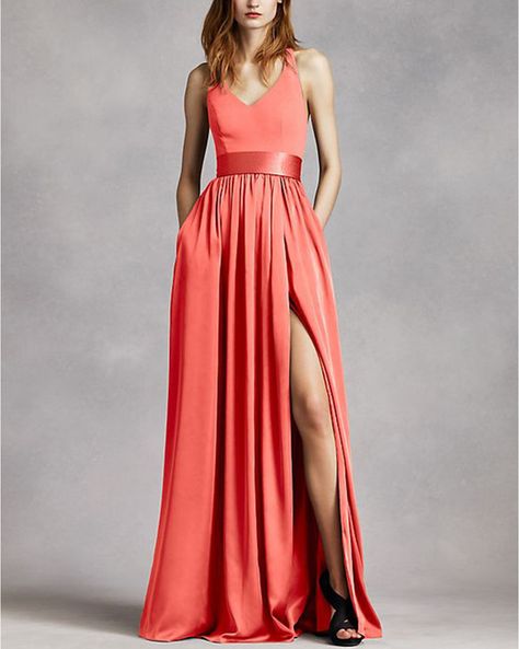 coral maxi dress with halter neck Coral Dress Wedding, Vera Wang Bridesmaid, Coral Bridesmaid, Coral Bridesmaid Dresses, Coral Maxi Dresses, Silver Cocktail Dress, Color Dresses, Plum Dress, Exquisite Gowns