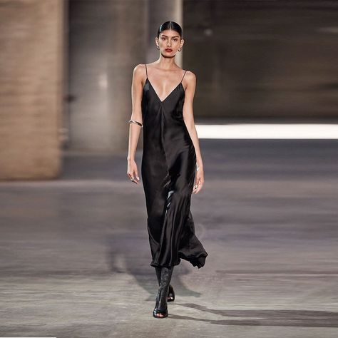 S T U D I O A M E L I A on Instagram: “LOOK 2 _ Watch & Shop The Runway Via MODA OPERANDI ⁣ Featuring the Liquid Bias Slip Dress in Italian Heavy Sustainable Satin, paired with…” Bias Slip Dress, 90s Slip Dress, Slip Dress Outfit, Slip Dress Black, Zara Black Dress, Paneled Skirt, Black Slip Dress, Runway Dresses, Inspiration Mode