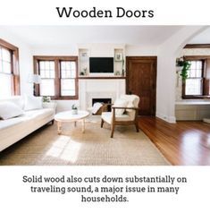 Wooden Doors. Wooden Dark Wood Floors Living Room, Dark Wood Trim, White Baseboards, Living Room Wood Floor, Dark Wood Floors, Dark Interiors, White Rooms, Wood Trim, Living Room Flooring