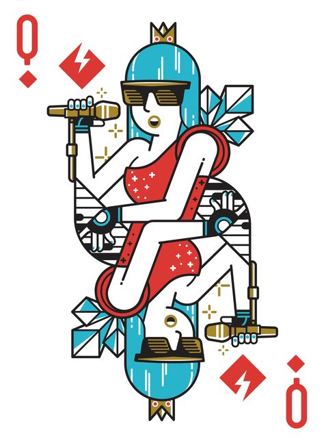 Queen Of Diamonds, Foto Cartoon, Rock N Roll Art, Custom Playing Cards, Playing Cards Art, Playing Cards Design, Music Playing, Playing Card Deck, Poker Cards