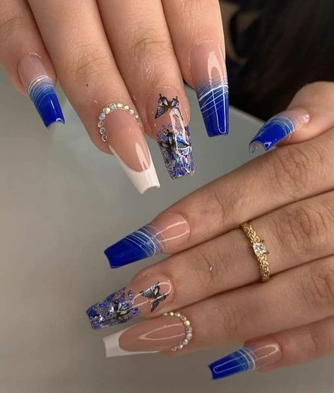 White Tip Nails, Blue Acrylic Nails, Nails Design With Rhinestones, Cute Acrylic Nail Designs, Glow Nails, Dope Nail Designs, Long Acrylic Nails Coffin, Glam Nails, Nail Designs Glitter