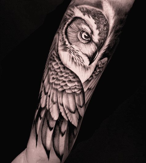 Owl Tattoo Design Images (Owl Ink Design Ideas) Owl Tattoo Designs Men, Owl Lion Tattoo, Womens Owl Tattoo, Owls Tattoo For Women, Owl Tattoo Feminine, Owl Sleeve Tattoo Women, Realistic Owl Tattoo For Women, Owl Wings Tattoo, Owl Tatoos