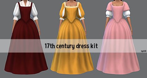 I'm finally back home and before I get all lazy again I want to share this kit. it was a commission, and as I'm not really well-versed in historical fashion, I don't know how close my work actually is... Sims 4 Cc 1700s Clothes, Sims 4 Cc 18th Century, Sims 4 1700s Cc, S4cc Clothes, Sims Historical, 1600 Fashion, 17th Century Dress, Sims 4 Decades Challenge, Sims Medieval