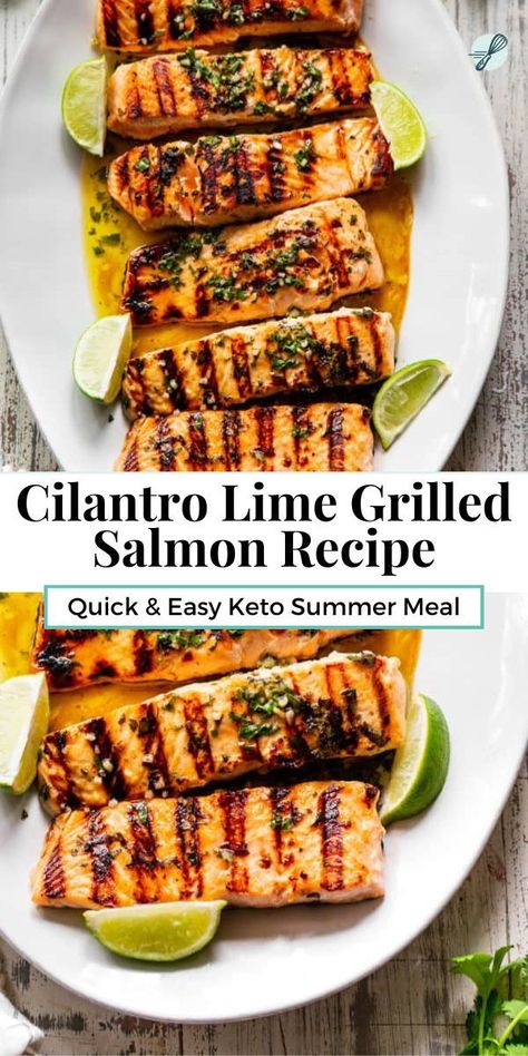 This simple and quick paleo cilantro lime grilled salmon is tender, flaky and so flavorful. It’s the perfect healthy meal for grilling season with a green salad or your favorite grilled veggies! Includes Cilantro Lime Marinade recipe! Gluten Free Dairy Free Recipes Dinner, Cilantro Lime Marinade, Cilantro Lime Salmon, Paleo Baking Recipes, Honey Garlic Salmon, Dairy Free Recipes Dinner, Low Carbohydrate Recipes, Healthy Grilling Recipes, Paleo Baking