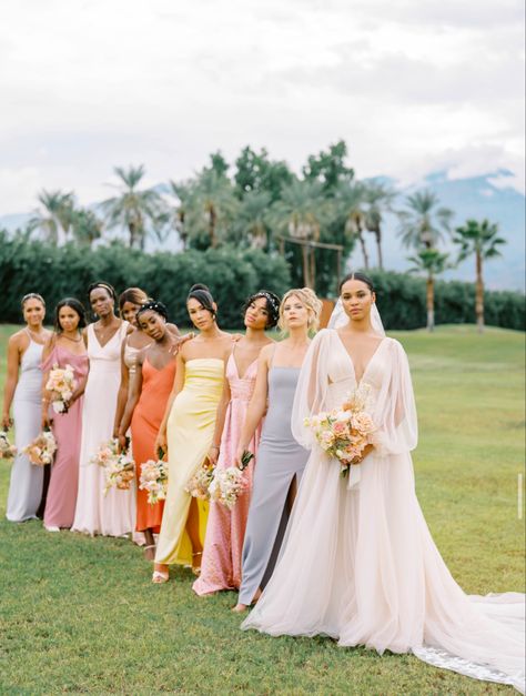 April Wedding Bridesmaid Dress, Pastel Bridesmaids, Mix Match Bridesmaids, Spring Bridesmaid Dresses, Pastel Bridesmaid Dresses, Bridesmaid Colors, Mismatched Bridesmaid Dresses, Galia Lahav, Coachella Valley