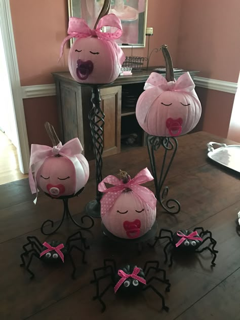 Ghost Baby Shower Centerpiece, Black And Pink Halloween Baby Shower Ideas, Spooky Baby Shower Centerpieces, Diy Halloween Baby Shower Decorations, Halloween Baby Shower Table Decorations, Baby Boo Baby Shower Decor, Boo Baby Shower Theme Girl, Lil Boo Baby Shower Theme, Halloween Baby Shower For Girl