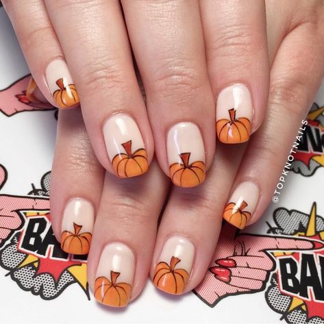 12 Halloween Nail Art Ideas to Trick Or Treat Yo'self With Pumpkin Nail Designs, Halloween Nail Art Easy, Pumpkin Nail Art, Halloween Nails Easy, Cute Halloween Nails, Pumpkin Nails, Fall Nail Art Designs, Thanksgiving Nails, Halloween Nail Designs