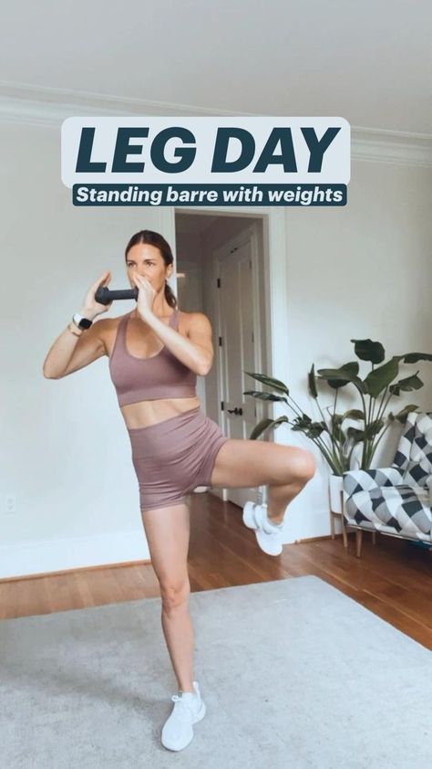 LEG DAY: Standing barre workouts with dumbbell in 2022 Hit Exercise, Cheerleading Workout, Cheer Athletic, Pilates Workout Plan, Barre Workouts, Thighs Exercises, Health And Fitness Articles, Barre Workout, Fitness Articles