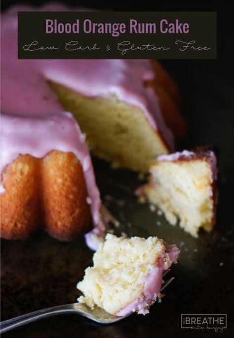 This tender and fluffy glazed blood orange rum cake is made in your blender! Keto, atkins, low carb Orange Rum Cake, Blood Orange Cake, Delicious Low Carb Recipes, Low Carb Cake, Thm Desserts, Keto Friendly Desserts, Keto Cake, Low Carb Sweets, Low Carb Baking