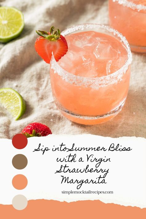 The perfect virgin strawberry margarita: 2 ounces Ritual Zero Proof Tequila Alternative, 1 cup fresh strawberries, fresh lime juice, agave syrup, ice cubes. | Virgin Strawberry Margarita Recipe | Virgin Strawberry Margarita On The Rocks | Strawberry Virgin Margarita Virgin Strawberry Margarita Recipe, Virgin Strawberry Margarita, Margarita Night, Ritual Zero Proof, Agave Margarita, Virgin Margarita, Strawberry Margarita Recipe, Tequila Recipe, Virgin Drinks