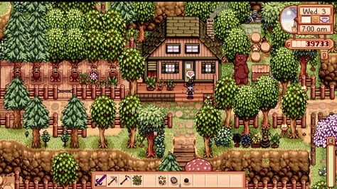 Stardew Valley Painting Buildings, Stardew Valley House Paint, Hilltop Farm Stardew Valley Aesthetic, Stardew Valley House Color Ideas, Sdv Hilltop Farm, Cottagecore Farm, Stardew Farms, Farmhouse Layout, Stardew Valley Farms