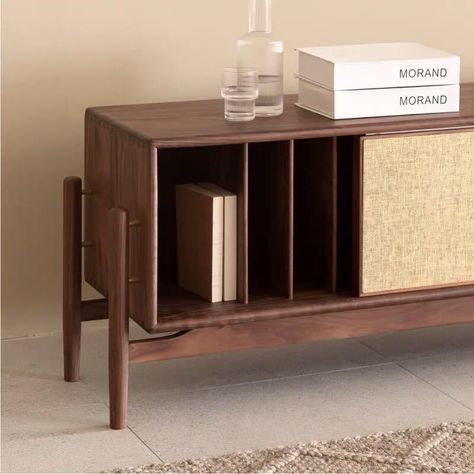 Japandi Credenza, Japanese Credenza, Diy Interior Furniture, Vinyl Record Furniture, Record Player Cabinet, Furniture Design Chair, Furniture Details Design, Furniture Showroom, Furniture Details