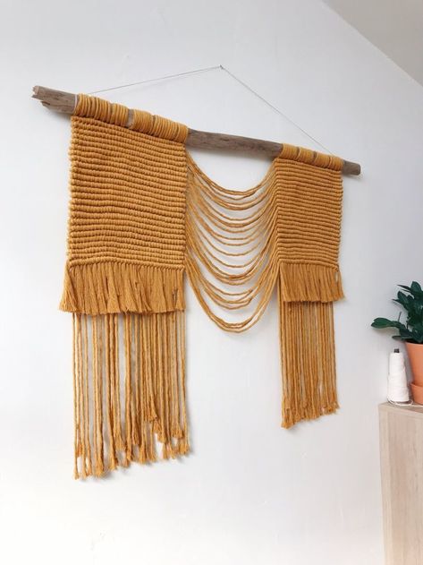 Macrame Interior, Macrame Wall Hanging Ideas, Macrame Designs, Diy Tapestry, Aurora Design, Macrame Knots Pattern, Ochre Yellow, Macrame Wall Decor, Woven Wall Art