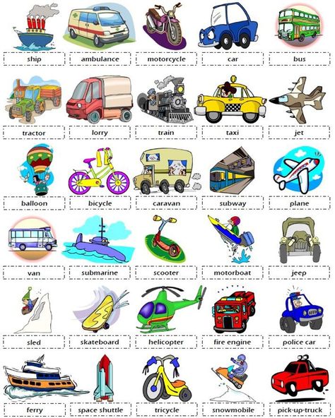 Common Vehicles and Modes of Transportation Vocabulary - ESL Buzz Transportation Vocabulary, Vocabulary Meaning, Space Vehicle, English Flashcards, Transportation Preschool, Picture Dictionary, Learn English Grammar, English Fun, Learn English Vocabulary