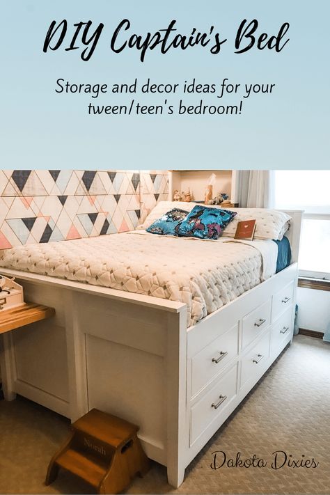 Captain Bed Girls Room, Captain Beds With Storage Diy, Full Size Captains Bed With Storage, Bed Frames With Storage Underneath, Diy Bed Frame With Drawers, Captains Bed Diy, Diy Daybed With Storage, Diy Bed With Drawers, Diy Captains Bed