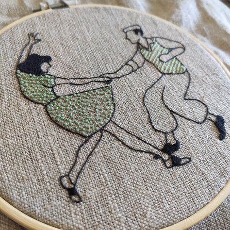 #handembroidery #handmade #embroidery #craft #linen #simple #dance #swing #lindyhop #blues Dancing Embroidery, Dance Embroidery, Simple Dance, Wedding Embroidery, Dance Movement, Swing Dance, Rock Lee, Embroidery Gifts, Couple Dancing