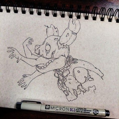 Fnaf Sketches Springtrap, Fnaf Drawings Springtrap, Simple Fnaf Tattoos, Spring Trap Drawing, Springtrap Sketch, Fnaf Sketches Art, Animatronic Drawing, Fnaf Drawings Creepy, How To Draw Fnaf