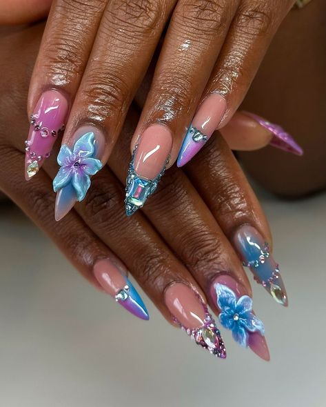 Kendall | Birthday freestyle for the best braider @styledxnique 💜♋️💎🦋🌸 #rochester #rochesternynails #rochesternynailtech #gelx #structuregel… | Instagram Cute Nails With Designs, 21st Birthday Nails, Kendall Birthday, Fantasy Nails, Simple Acrylic Nails, Classy Acrylic Nails, Really Cute Nails, Bling Acrylic Nails, Glam Nails