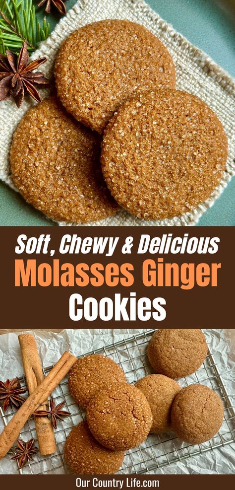 Thick Chewy Ginger Molasses Cookies, Chewy Molasses Ginger Cookies, Molasses Ginger Cookies, Molasses Cake, Classic Holiday Desserts, Molasses Recipes, Molasses Cookies Recipe, Ginger Molasses, Ginger Molasses Cookies