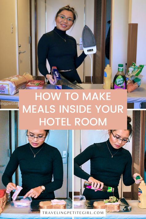 Save money for more adventures by preparing cheap meals from the comfort of your own hotel room. Read on to find out how to prepare meals in your hotel room. Hotel Living Food Ideas, Hotel Room Cooking Hacks, Cooking In Hotel Room, Meals In Hotel Room, Meal Prep For Hotel Stay, Hotel Room Meals Families, Hotel Meals No Microwave, Cooking In Hotel Room Meals, Hotel Cooking Hacks