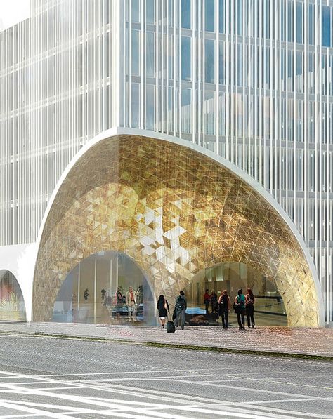 Hotel on Leopoldstrasse in Munich - schmidt hammer lassen architects Artistic Architecture, Architecture Artists, Hotel Facade, Building Entrance, Arch Architecture, Facade Architecture Design, Genius Loci, Architectural Competition, Arch Model