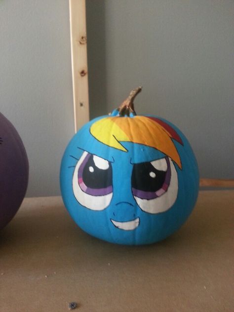 Rainbow Dash pumpkin Rainbow Dash Pumpkin, Pumpkin Carving Faces, Pumpkin Painting Ideas For Kids, Funny Pumpkin Carvings, Book Character Pumpkins, Pumkin Decoration, Painting Ideas For Kids, Halloween Unicorn, Character Pumpkins