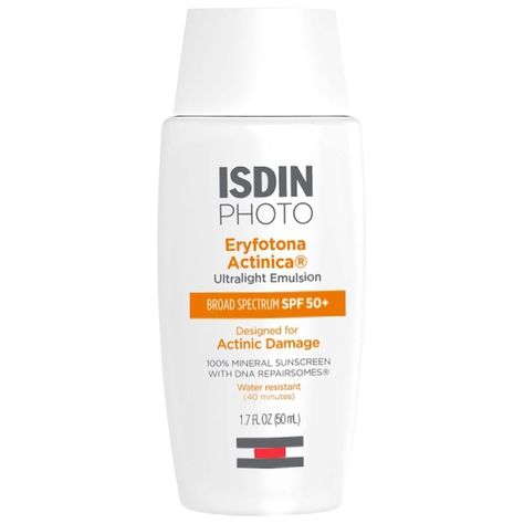 Eryfotona Actinica Ultralight Mineral Sunscreen SPF 50+ - ISDIN | Sephora Zinc Oxide Sunscreen, Tanning Sunscreen, Sunscreen Spf 50, Environmental Damage, Oily Skin Care, Zinc Oxide, Liquid Eyeshadow, Mineral Sunscreen, Sun Damage