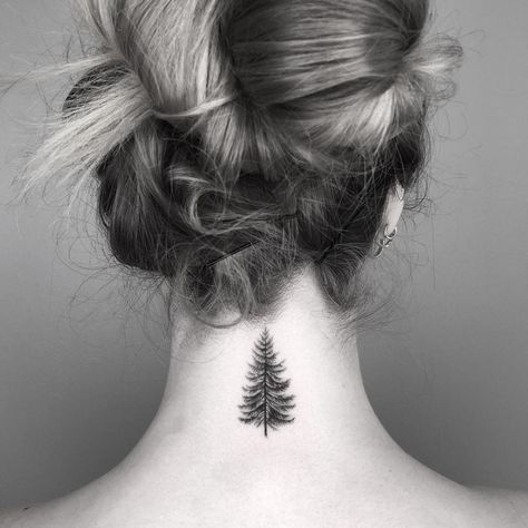 Tree Tattoo On Neck, Tree Neck Tattoo, Tattoo Ideas January, The World Tattoo, Tattoos Tree, Tattoo On Neck, Pair Tattoos, Pine Tattoo, Neck Tattoo Ideas