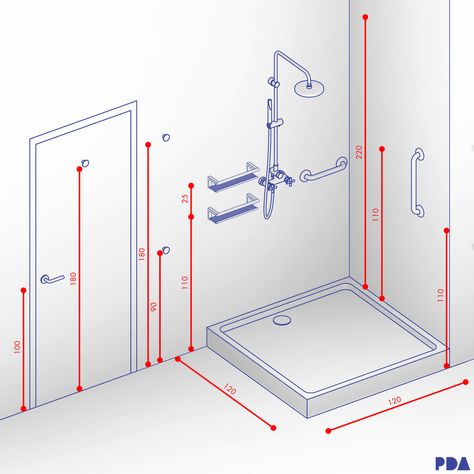 Bathroom and Restroom Measurements and Standards Guide Bathroom Measurements, Bathroom Dimensions, Bathroom Design Layout, Toilet Installation, Shower Controls, Shower Cabin, Custom Bathroom, Bathroom Goals, Bathroom Layout