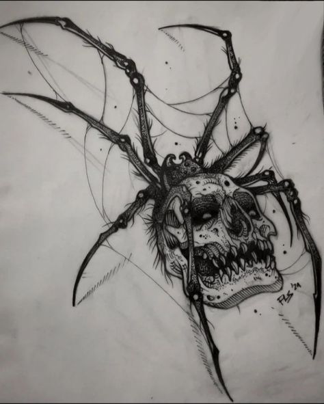 Arte Hippy, Crow Tattoo Design, Skull Rose Tattoos, Tier Tattoo, Sketch Pen, Tattoo Outline Drawing, Creepy Tattoos, Skulls Drawing, Spider Tattoo