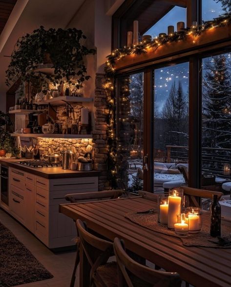 Kitchen Vibes Aesthetic, Cozy Home Aesthetic Kitchen, Cozy Cabin House, Kitchen Aesthetic Cozy, Simple Elegant Christmas Tree, Cozy Winter Home, Faux Fur Pillows, Metallic Ornaments, Fur Pillows