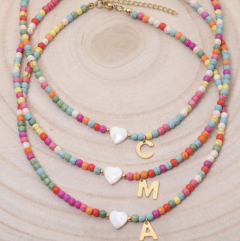 Boho Style Accessories, Colorful Choker, Gold Initial Necklace, Letter Jewelry, Beach Necklace, Necklace Colorful, Rice Bead, Initial Necklace Gold, Summer Necklace