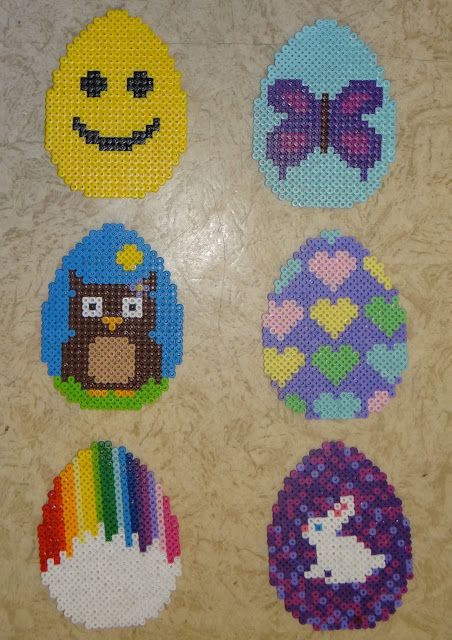 These Perler Fuse bead Easter eggs are perfect Easter decorations. Easter Hama Beads, Stitch Easter, Melt Beads Patterns, Melty Bead Patterns, Pearl Beads Pattern, Easter Stuff, Fuse Bead Patterns, Art Perle, Hama Beads Design