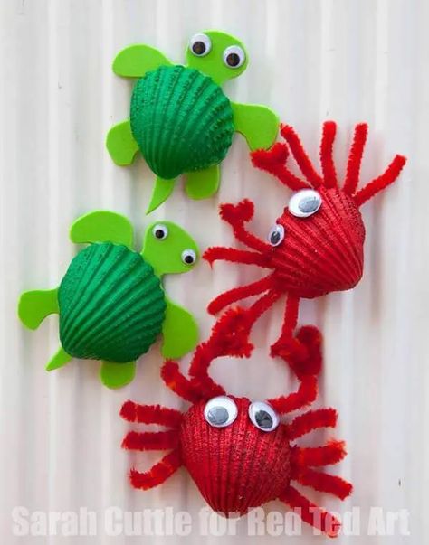 Under the Sea Craft Ideas for kids are perfect for classroom themes, birthday parties, or homeschool art lessons. Under the Sea Week for At-home Summer Camp Ocean Kids Crafts, Crab Crafts, Crab Shells, Desain Quilling, Ocean Kids, Sea Crafts, Vbs Crafts, Ocean Crafts, Beach Crafts