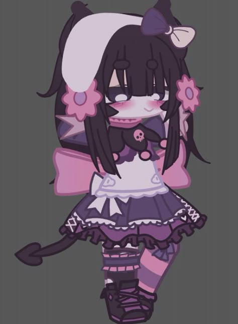 Kuromi Gacha Club Outfit, Alt Gacha Club Oc Ideas, Gacha Kuromi, Soft Kawaii Aesthetic, Chibi Girl Drawings, Anime Head, Emo Art, Oc Gacha, Club Outfit Ideas