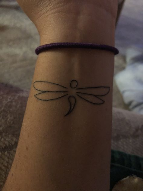 Dragonfly Semi-colon Tattoo Ideas, Fairy Semicolon Tattoo, Semi-colon Dragon Fly Tattoo, Semi-colon Tattoo Dragonfly, Dragonfly Semicolon Tattoo, Dragonfly Semicolon, Tattoos For Resilience, Butterfly With Semicolon, Semicolon Tattoos