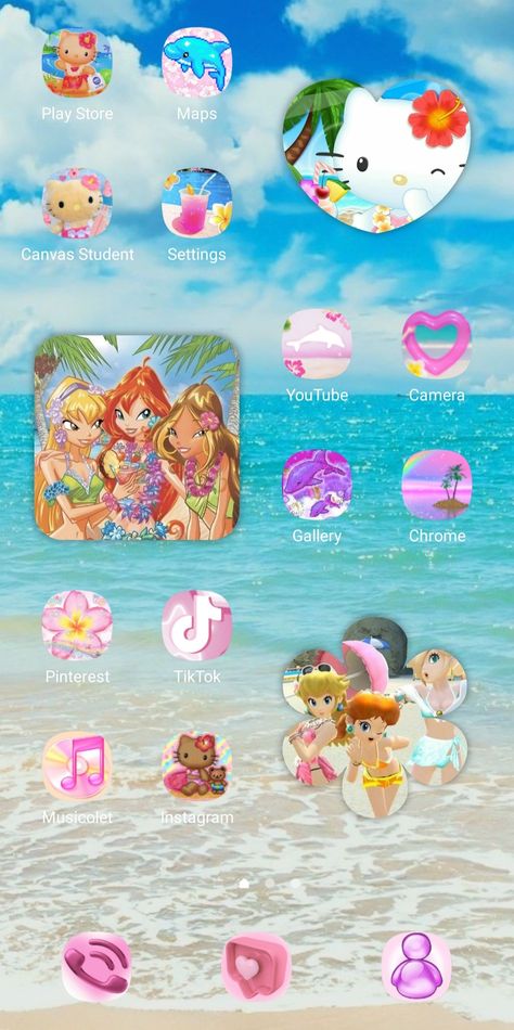 Pink Coconut Girl Wallpaper, Hawaii Hello Kitty Phone Case, 2000s Aquarium, Tropical Core Wallpaper, Tropicalcore Aesthetic, Coconut Core, Mode Gyaru, Tropical Core, Summer Frame