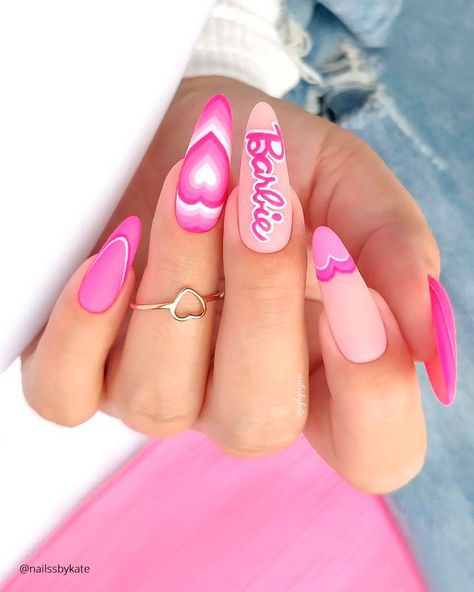 Bachelorette Nails ❤ Here are some dazzling Barbie wedding nail art ideas that will have you and your girls squad feeling like the queens of the dollhouse! #wedding #bride #weddingforward #weddingnails #barbienails #barbieweddingnails Barbie Pink Halloween Nails, Barbi Nails Design, Halloween Barbie Nails, Barbies Nails, Bachelorette Party Nails, Bachelorette Nails, Barbie Nail, Nails Barbie, Strawberry Nail Art