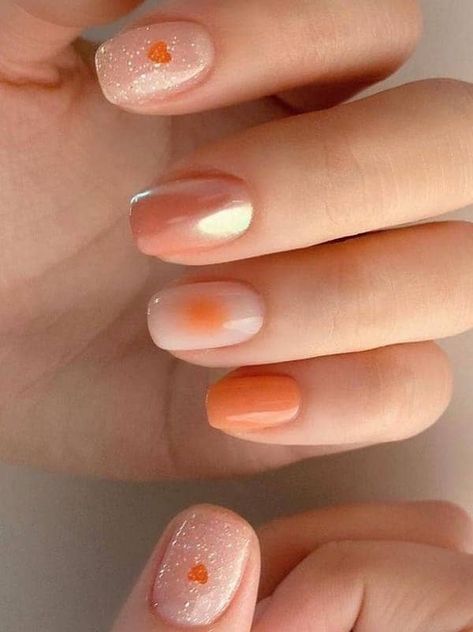 peach color Korean blush nails with glitter Peach Nail Art Designs, Korean Blush Nails, Blush Nail Designs, Korean Blush, Peach Nail Art, Blush Nail, Hottest Nail Trends, Korean Nail Art, Peach Nails