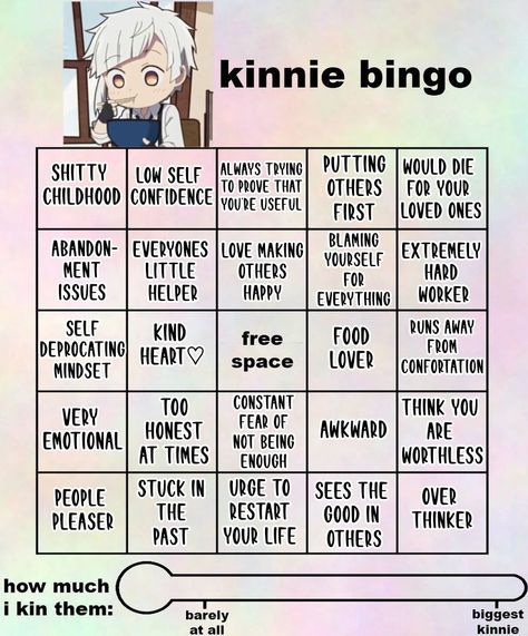 Atsushi Kinnie, Kin Bingo, Kinnie Bingo, Bingo Template, Dont Love Me, Bingo Board, Silly Dogs, Stray Dogs, Bungo Stray Dogs