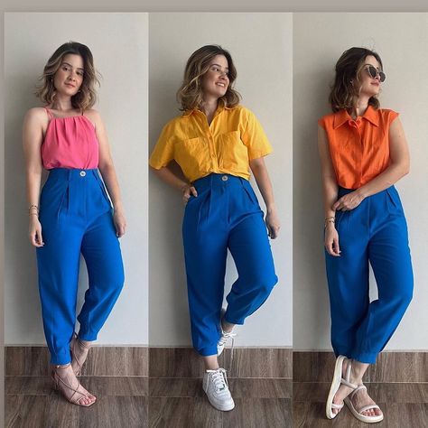 Royal Blue Pants Outfit, Bright Blue Pants, Colored Pants Outfits, Blue Pants Outfit, Dresses Plain, Royal Blue Pants, Closet Store, Colorful Wardrobe, Color Blocking Outfits