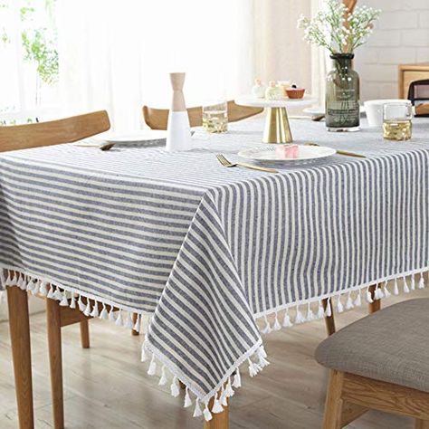 Stripes Tablecloth, Dining Table Cloth, Blue Table Runner, Striped Tablecloths, Tablecloth Sizes, Kitchen Dinning, Blue Table, Square Dining Tables, Table Cloths