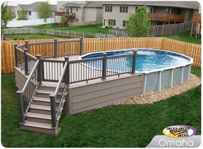 Trex low maintenance material built around an above ground pool Decks Around Pools, Oval Pool, Pool Deck Plans, Swimming Pool Decks, Swimming Pool Landscaping, Above Ground Pool Ideas, Ground Pool Ideas, Above Ground Pool Landscaping, Round Pool