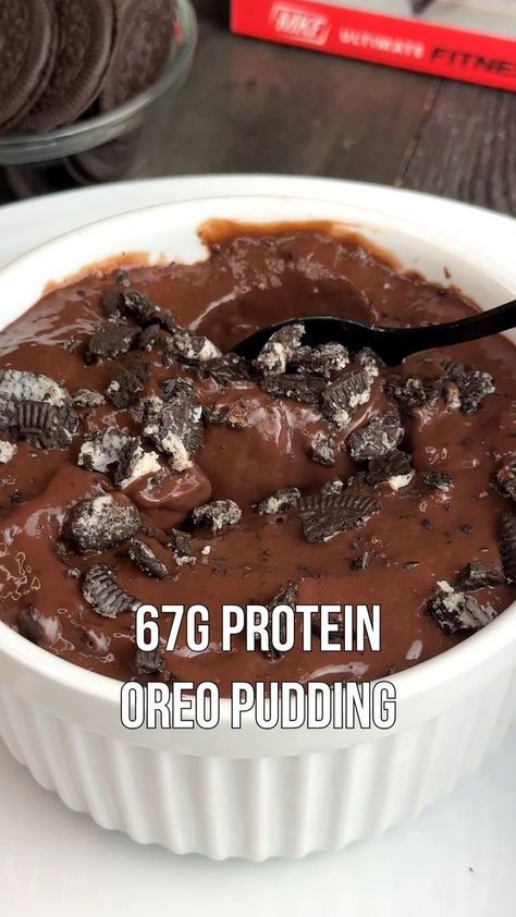 Crushed Oreo, Protein Dessert, Oreo Thins, High Protein Desserts, Sugar Free Pudding, Healthy Protein Snacks, Healthy High Protein Meals, Protein Pudding, Ready To Drink