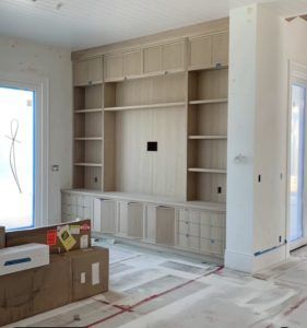 Cabinetry Living Room, Color In Interior Design, Studio Mcgee Living Room, Gray Room, Tv Wall Cabinets, Living Room Built Ins, White Shiplap, Gray Paint, Built In Furniture